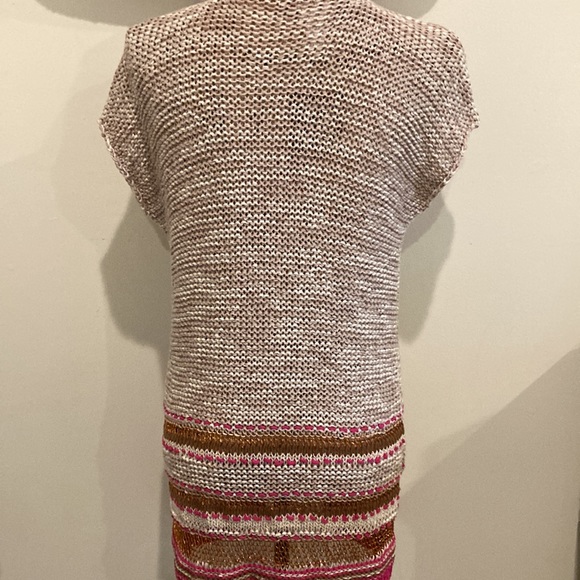 Chicos metallic bronze hot pink woven sweater cardigan! Perfect for fall! Size O - Picture 5 of 6